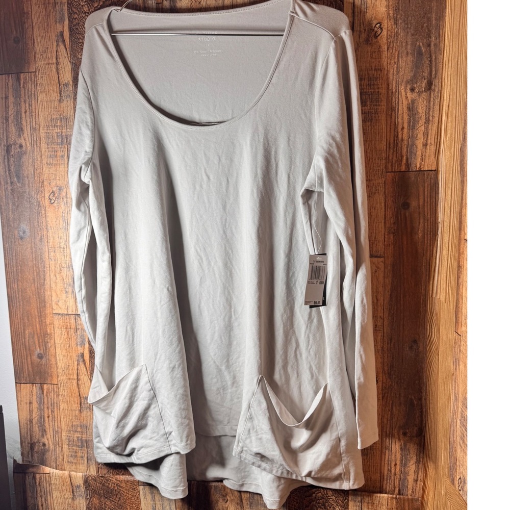 Premise Studio Long Sleeve Tunic Top with Pockets – Size 1X – Raw Salt